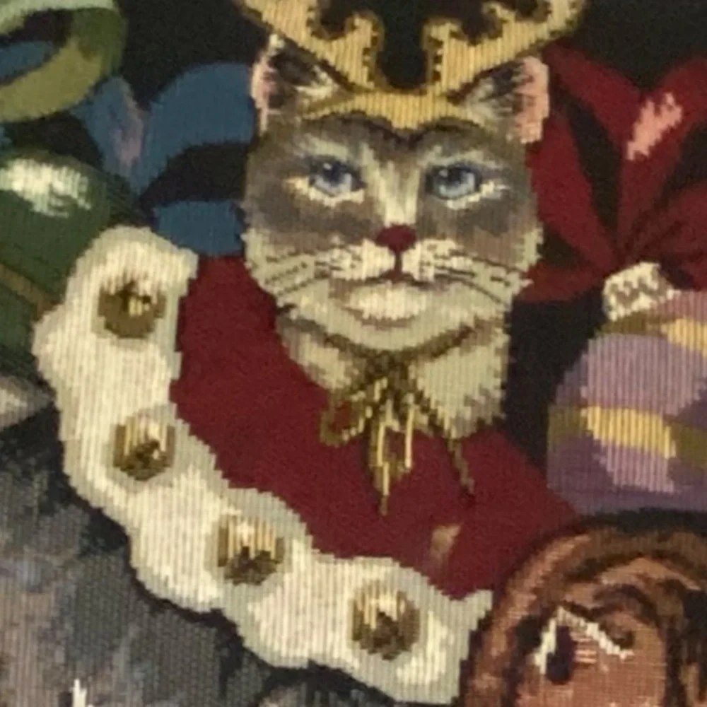 Vintage Bess Cat Kitten Tapestry Throw Pillow Christmas CottageCore Granny